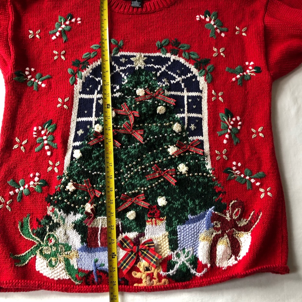 VTG Metropolitan 10001 Red Ugly Christmas Pullover Sweater Rosettes & Ribbons L - Picture 10 of 14